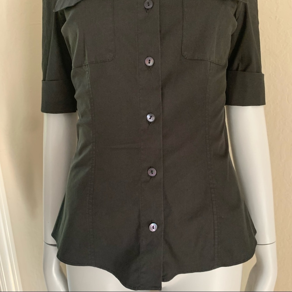 KENZO PARIS Poplin Stretch Button Up Black Blouse - Picture 4 of 15